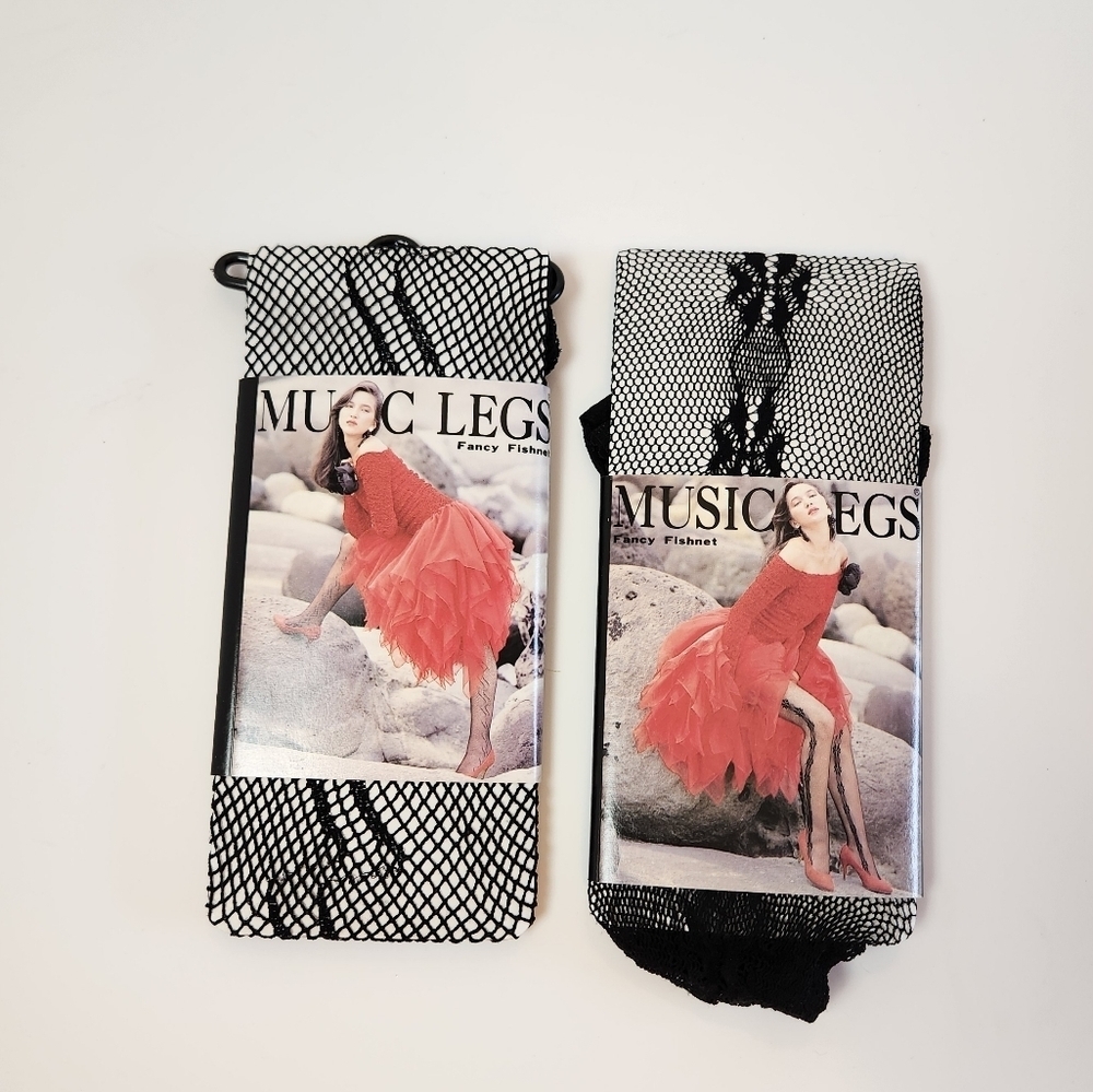 Music Legs Fancy Fishnet Stockings Black New Vintage 90s Cosplay Halloween Goth